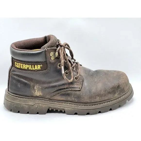 Caterpillar Brown Leather Steel Safety Toe Work Boots Men's Size 8.5 M - Picture 4 of 15